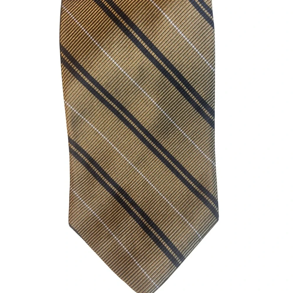 Jos A. Bank Repp Tie Olive Green Navy‎ Blue Silk Stripes 59 x 3.75
